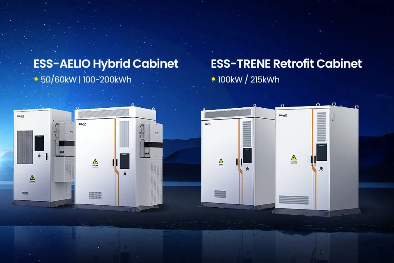ESS-AELIO hybride kast en ESS-TRENE retrofit kast van SolaX voor zakelijke energieopslag